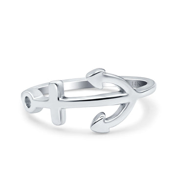 14K White Gold Anchor Band Solid Wedding Engagement Thumb Ring Size 7
